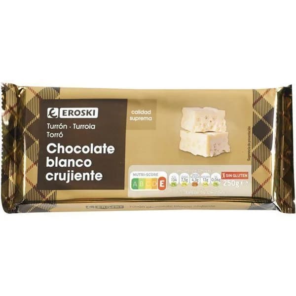 Turrón de chocolate blanco EROSKI, tableta 250 g - 1 ud - Imagen del producto en Findit