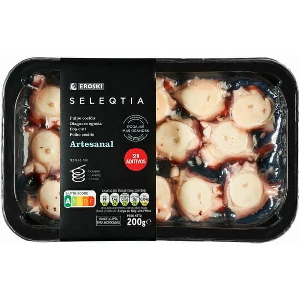 Pulpo cocido troceado Eroski SELEQTIA, bandeja 200 g - 0.2 kg - Imagen del producto en Findit