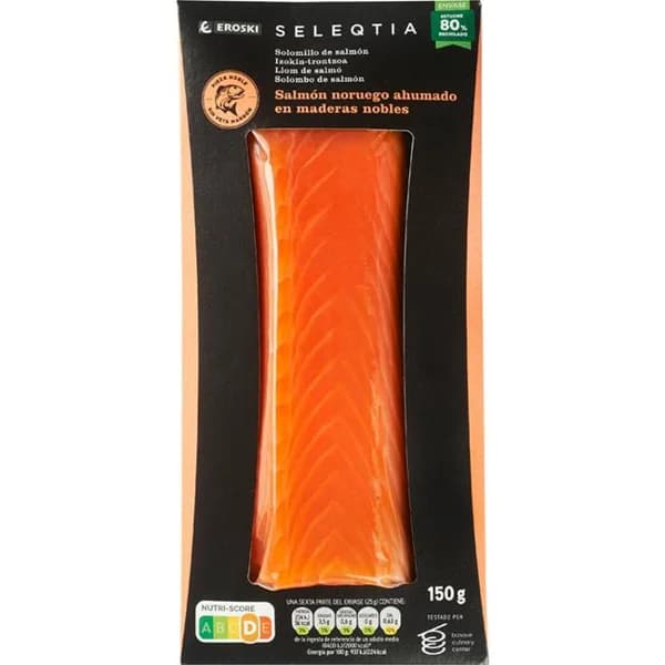 Lomo de salmón ahumado EROSKI SELEQTIA, bandeja 150 g - 0.15 kg - Imagen del producto en Findit