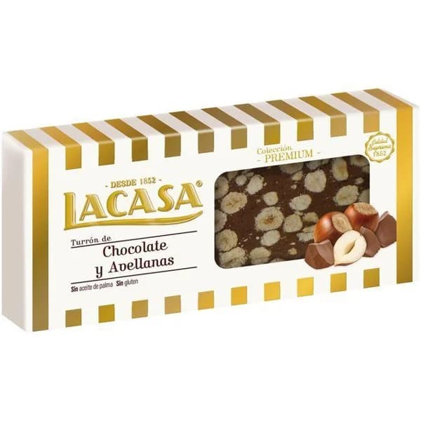 Turrón de chocolate-avellanas LACASA, caja 250 g - 1 ud - Imagen del producto en Findit