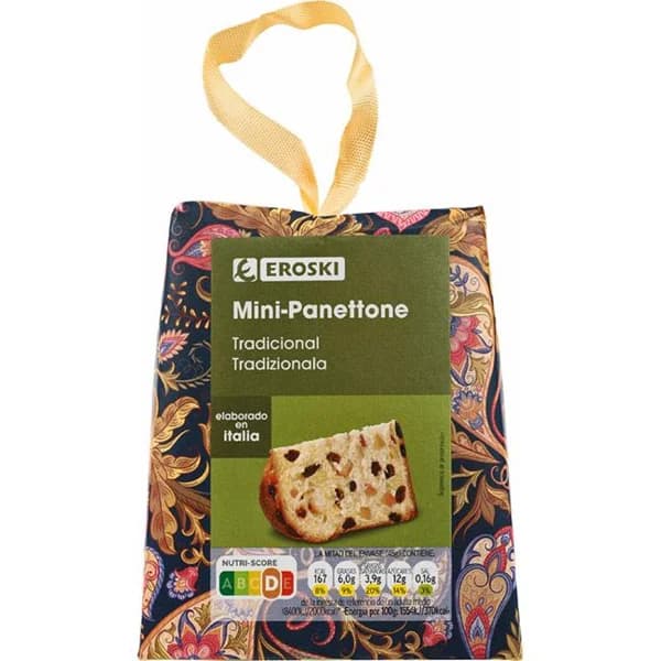 Mini Panettone tradicional EROSKI, caja 90 g - 1 ud - Imagen del producto en Findit