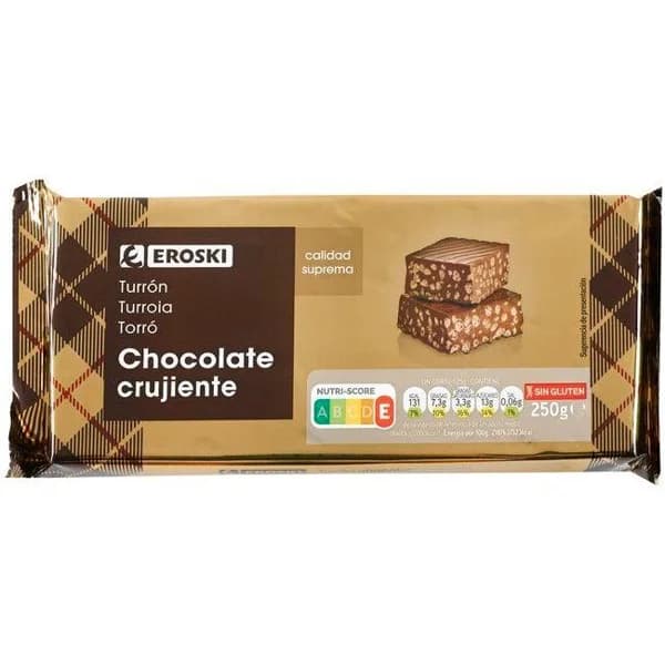 Turrón de chocolate crujiente EROKI, tableta 250 g - 1 ud - Imagen del producto en Findit