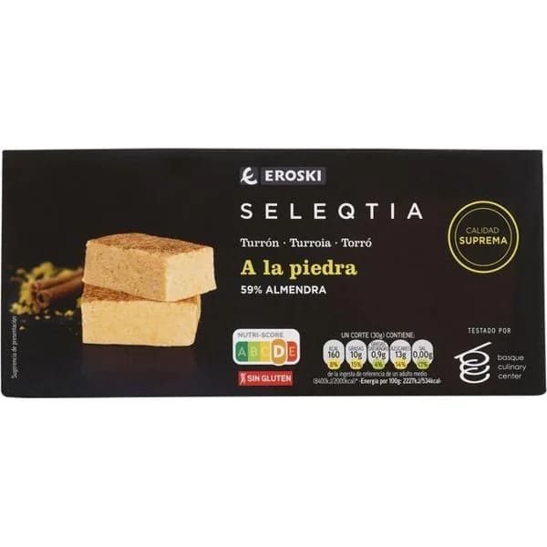 Turrón a la piedra EROSKI SELEQTIA, caja 250 g - 1 ud - Imagen del producto en Findit