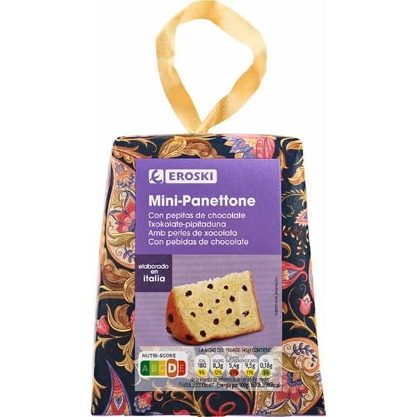 Mini Panettone de chocolate EROSKI, caja 90 g - 1 ud - Imagen del producto en Findit