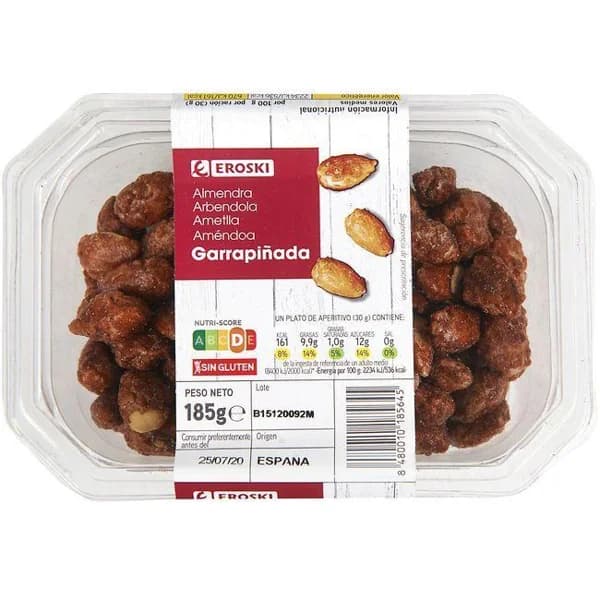 Almendras garrapiñadas EROSKI, tarrina 185 g - 1 ud - Imagen del producto en Findit
