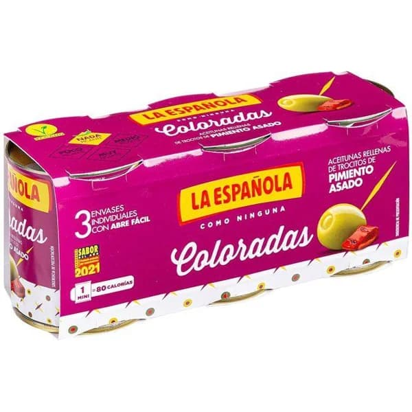 Aceitunas rellenas de pimiento asado LA ESPAÑOLA, pack 3x50 g - 1 ud - Imagen del producto en Findit