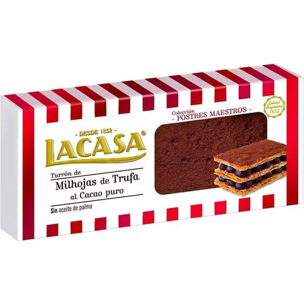 Turrón milhojas trufa al cacao puro LACASA, tableta 200 g - 1 ud - Imagen del producto en Findit