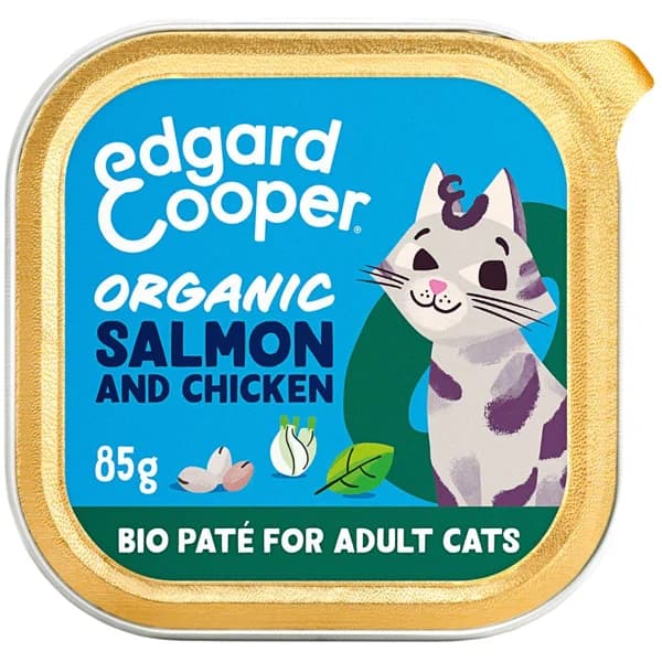 Alimento de salmon y pollo bio gato EDGARD&COOPER, tarrina 85 g - 1 ud - Imagen del producto en Findit