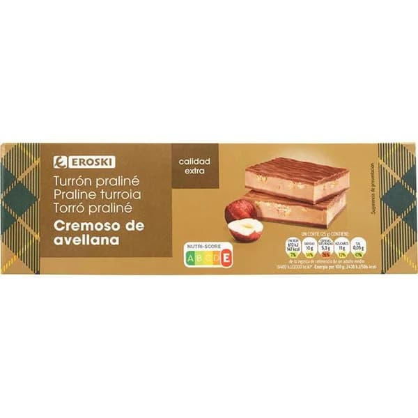 Turrón praliné cremoso de avellana EROSKI, caja 150 g - 1 ud - Imagen del producto en Findit