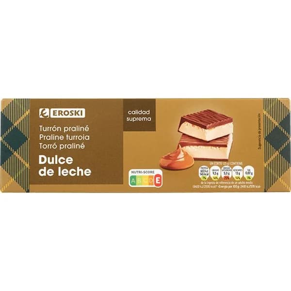 Turrón praliné dulce de leche EROSKI, caja 150 g - 1 ud - Imagen del producto en Findit