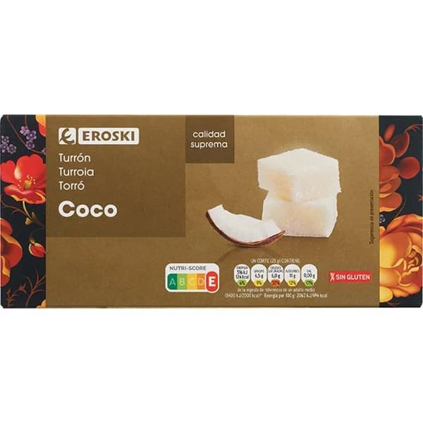 Turrón de coco EROSKI, caja 200 g - 1 ud - Imagen del producto en Findit