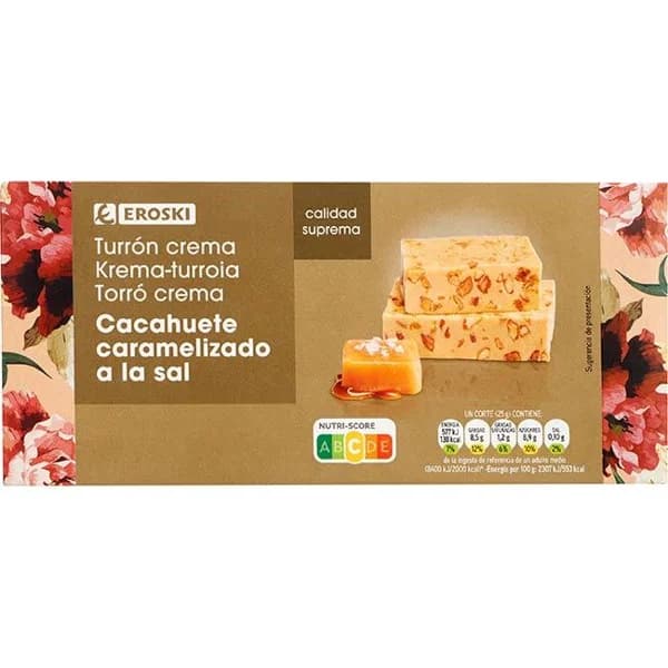 Turrón con cacahute caramelizado a la sal EROSKI, caja 200 g - 1 ud - Imagen del producto en Findit