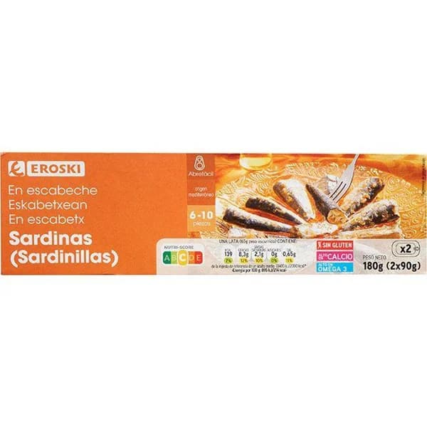 Sardinilla en escabeche EROSKI, pack 2x90 g - 1 ud - Imagen del producto en Findit