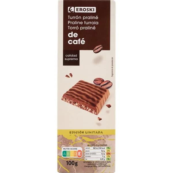 Turrón sabor capuccino EROSKI, caja 100 g - 1 ud - Imagen del producto en Findit