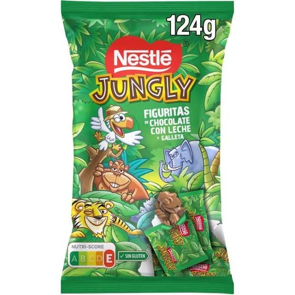 Figuras de choco con leche y gallet NESTLÉ JUNGLY, bolsa, 124 g - 1 ud - Imagen del producto en Findit