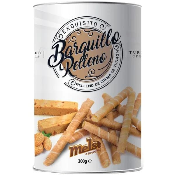 Barquillo relleno de crema de turrón MELS, lata 200 g - 1 ud - Imagen del producto en Findit