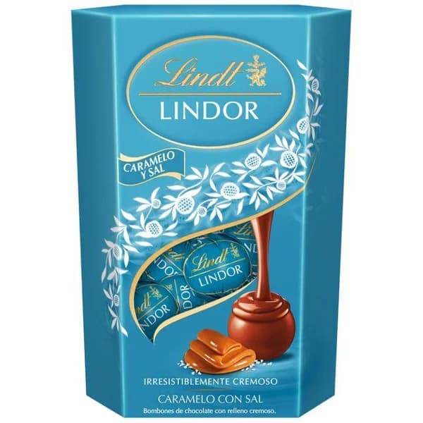 Bombón salted Caramel LINDT LINDOR CORNET, caja 200 g - 1 ud - Imagen del producto en Findit