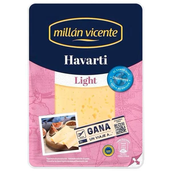 Queso Havarti light MILLAN VICENTE, lonchas, bandeja 140 g - 1 ud - Imagen del producto en Findit