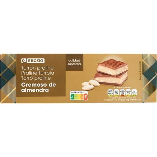 Turrón cremoso de almendras EROSKI, caja 150 g - 1 ud - Imagen del producto en Findit