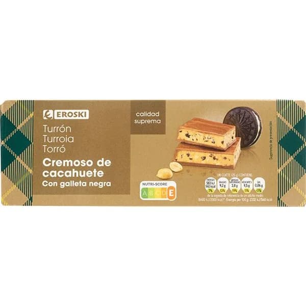 Praliné crema de cacahuete y galleta negra EROSKI, caja 150 g - 1 ud - Imagen del producto en Findit