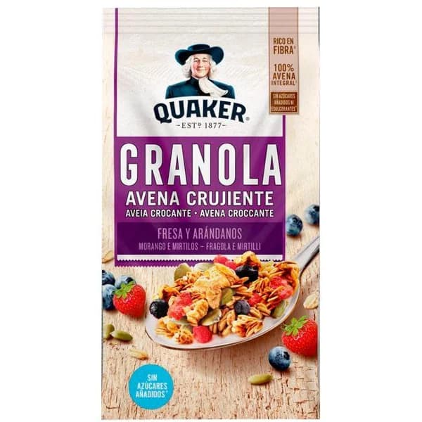 Granola zero azúcar de avena-fresa-arándanos QUAKER, bolsa 350 g - 0.35 kg - Imagen del producto en Findit