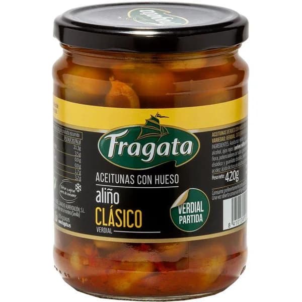 Aceituna verde con hueso estilo clásico FRAGATA, frasco 250 g - 1 ud - Imagen del producto en Findit