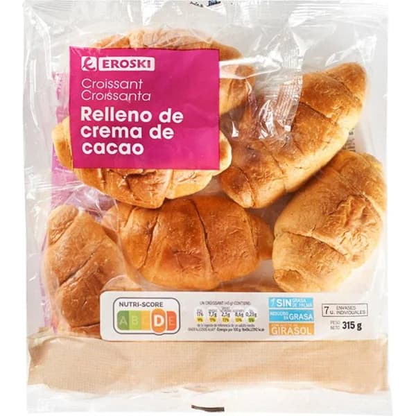 Croissant relleno de chocolate EROSKI, paquete 315 g - 0.32 kg - Imagen del producto en Findit