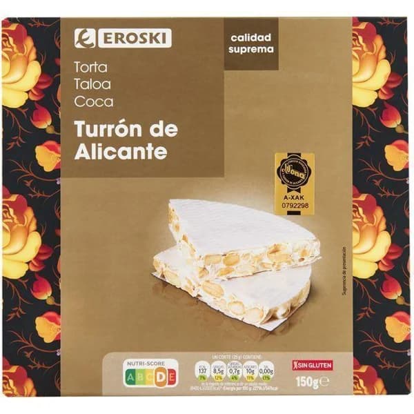 Torta turrón de Alicante EROSKI, caja 150 g - 1 ud - Imagen del producto en Findit