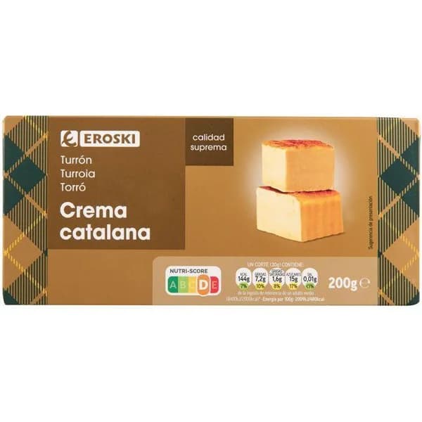 Turrón praliné de crema catalana EROSKI, caja 200 g - 1 ud - Imagen del producto en Findit