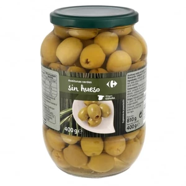 Aceitunas verdes manzanilla sin hueso Carrefour 400 g. - 0.4 kg - Imagen del producto en Findit