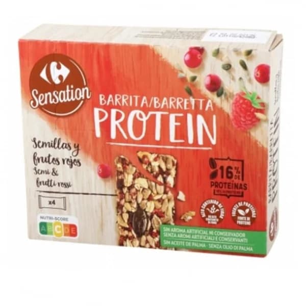 Barrita alta en proteína con frutos rojos Carrefour Sensation pack de 4 unidades de 32 g. - 0.13 kg - Imagen del producto en Findit