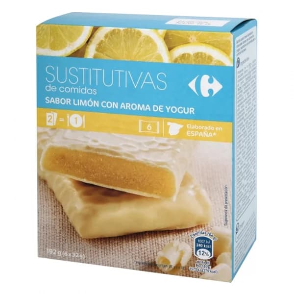 Barritas sustitutivas de limón con aroma de yogur Carrefour pack de 6 unidades de 32 g. - 0.19 kg - Imagen del producto en Findit