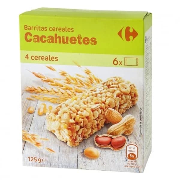 Barritas de cereales con cacahuetes Carrefour 125 g. - 0.12 kg - Imagen del producto en Findit