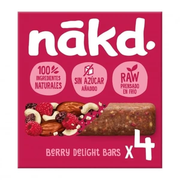 Barrita de frutas con frutos secos y frambuesas Nakd sin azúcar añadido 140 g. - 0.14 kg - Imagen del producto en Findit