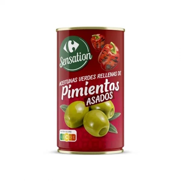 Aceitunas verdes rellenas de pimientos asados Sensation Carrefour 150 g. - 0.15 kg - Imagen del producto en Findit