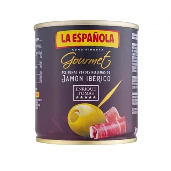 Aceitunas verdes rellenas de jamón ibérico La Española sin gluten 85 g. - 0.09 kg - Imagen del producto en Findit