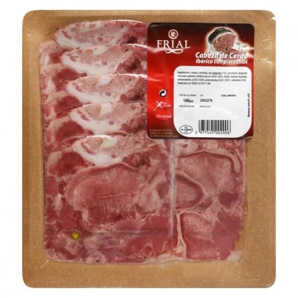 Cabeza de cerdo ibérico con pistachos en lonchas Embutidos Frial 180 g - 0.18 kg - Imagen del producto en Findit