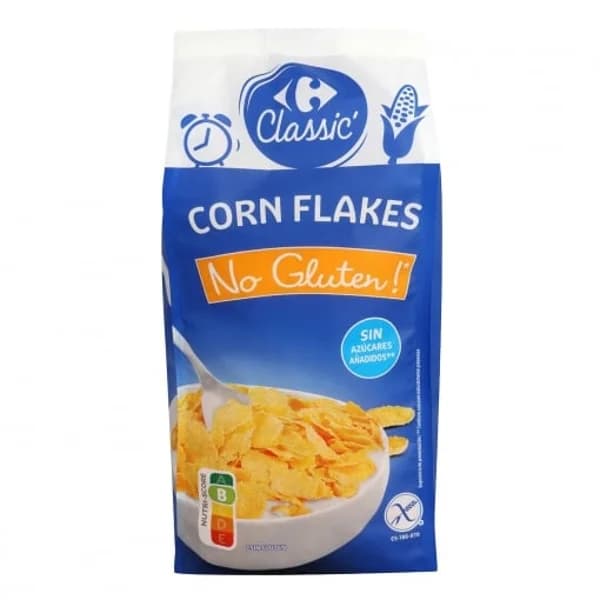 Cereales corn flakes Carrefour Classic sin gluten y sin azúcar añadido 375 g. - 0.38 kg - Imagen del producto en Findit