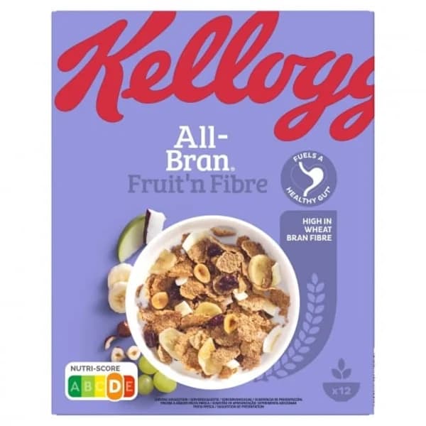 Cereales de trigo integral con pasas, coco, plátano, manzana y avellanas All Bran Kellogg's 500 g. - 0.5 kg - Imagen del producto en Findit