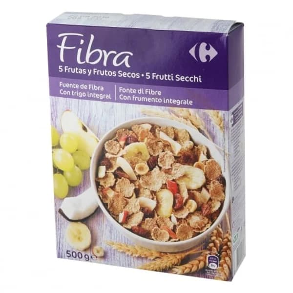 Cereales de frutas y frutos secos Fibra Carrefour 500 g. - 0.5 kg - Imagen del producto en Findit