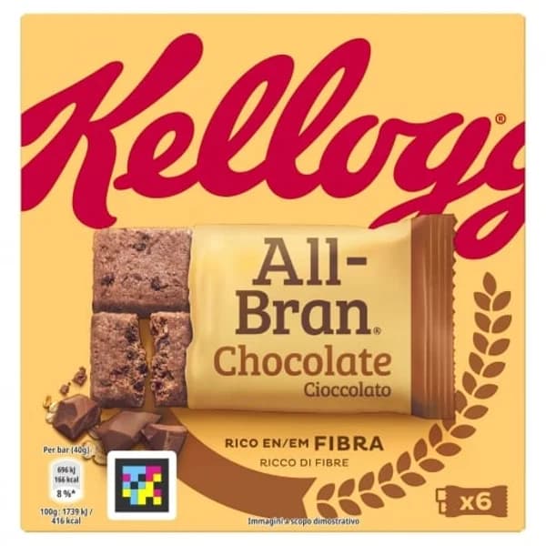 Barritas de trigo y fibra de avena y trocitos de chocolate All Bran Kellogg's 6 unidades de 40 g. - 0.24 kg - Imagen del producto en Findit