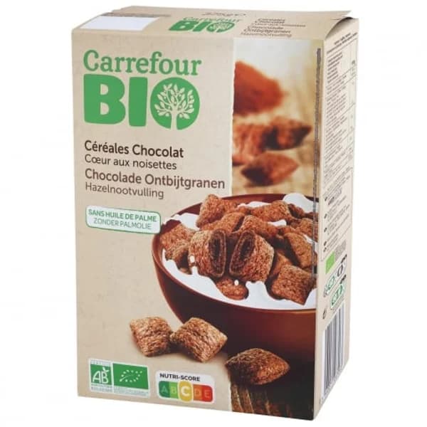 Cereales con chocolate rellenos de avellanas y cacao magro ecológico Carrefour Bio 375 g. - 0.38 kg - Imagen del producto en Findit