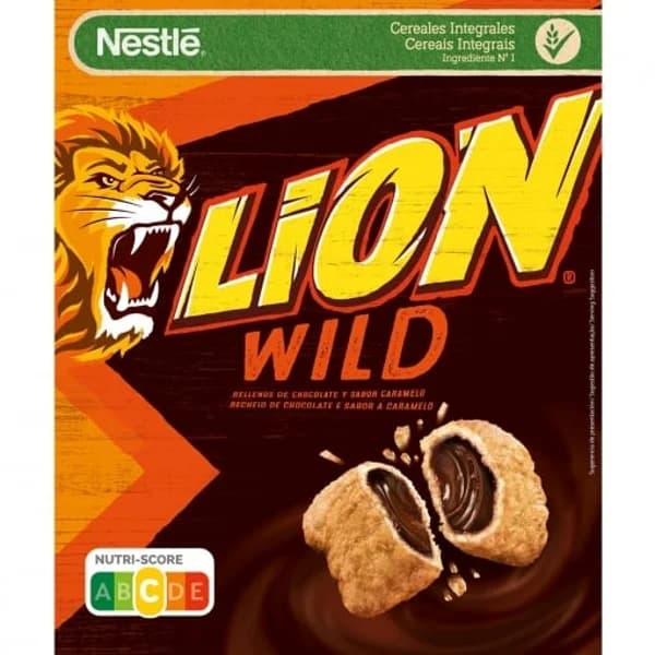 Cereales integrales rellenos de chocolate sabor caramelo Lion Wild Nestlé 360 g. - 0.36 kg - Imagen del producto en Findit