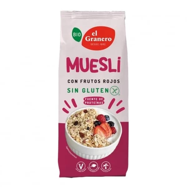 Muesli con frutos rojos ecológico El Granero sin gluten 375 g. - 0.38 kg - Imagen del producto en Findit