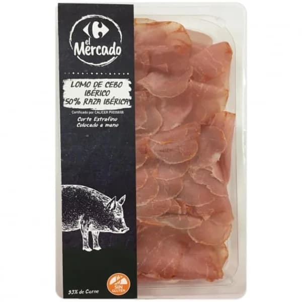Lomo de cebo ibérico 50% raza ibérica en lonchas extrafinas Carrefour El Mercado sin gluten 100 g - 0.1 kg - Imagen del producto en Findit