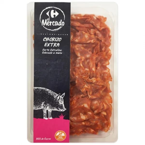 Chorizo extra en lonchas extrafinas Carrefour El Mercado sin gluten 100 g - 0.1 kg - Imagen del producto en Findit
