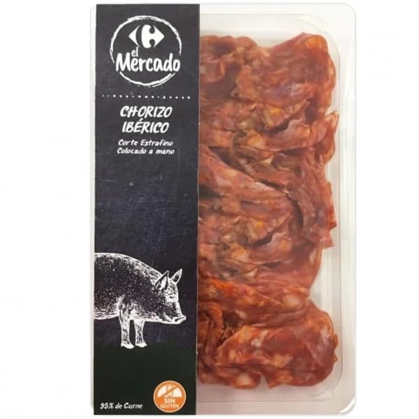 Chorizo ibérico en lonchas extrafinas Carrefour El Mercado sin gluten 100 g - 0.1 kg - Imagen del producto en Findit