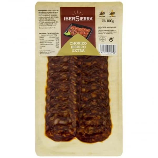 Chorizo Ibérico extra en lonchas IberSierra sin gluten y sin lactosa 100 g - 0.1 kg - Imagen del producto en Findit