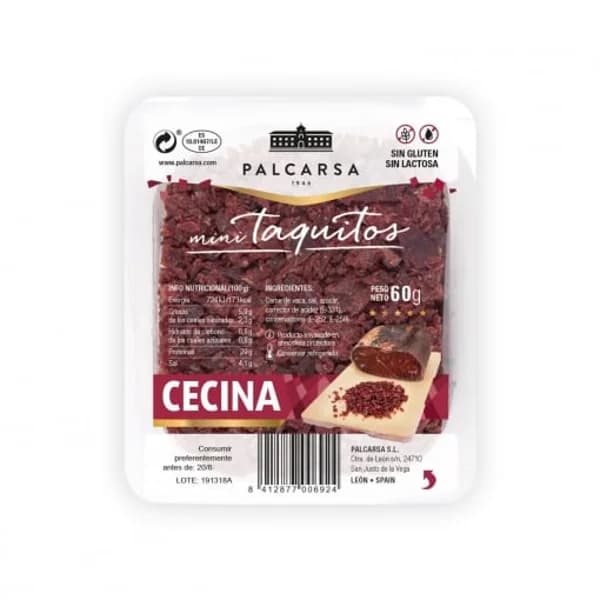 Cecina en taquitos Palcarsa sin gluten y sin lactosa 60 g. - 0.06 kg - Imagen del producto en Findit