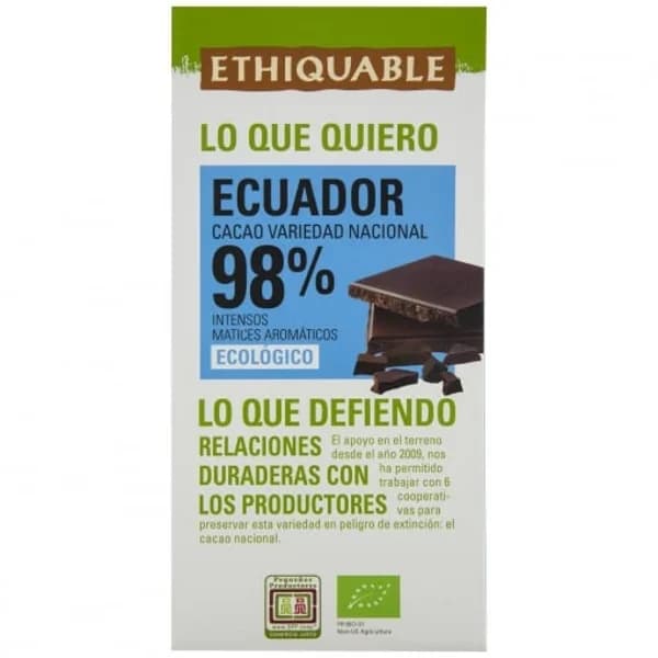 Chocolate negro 98% ecológico Ethiquable 100 g. - 0.1 kg - Imagen del producto en Findit